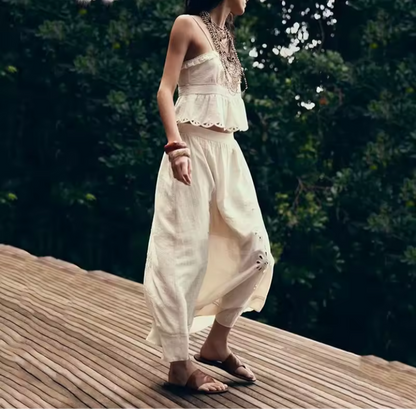Embroidered short suspender+Embroidered skirt set for women