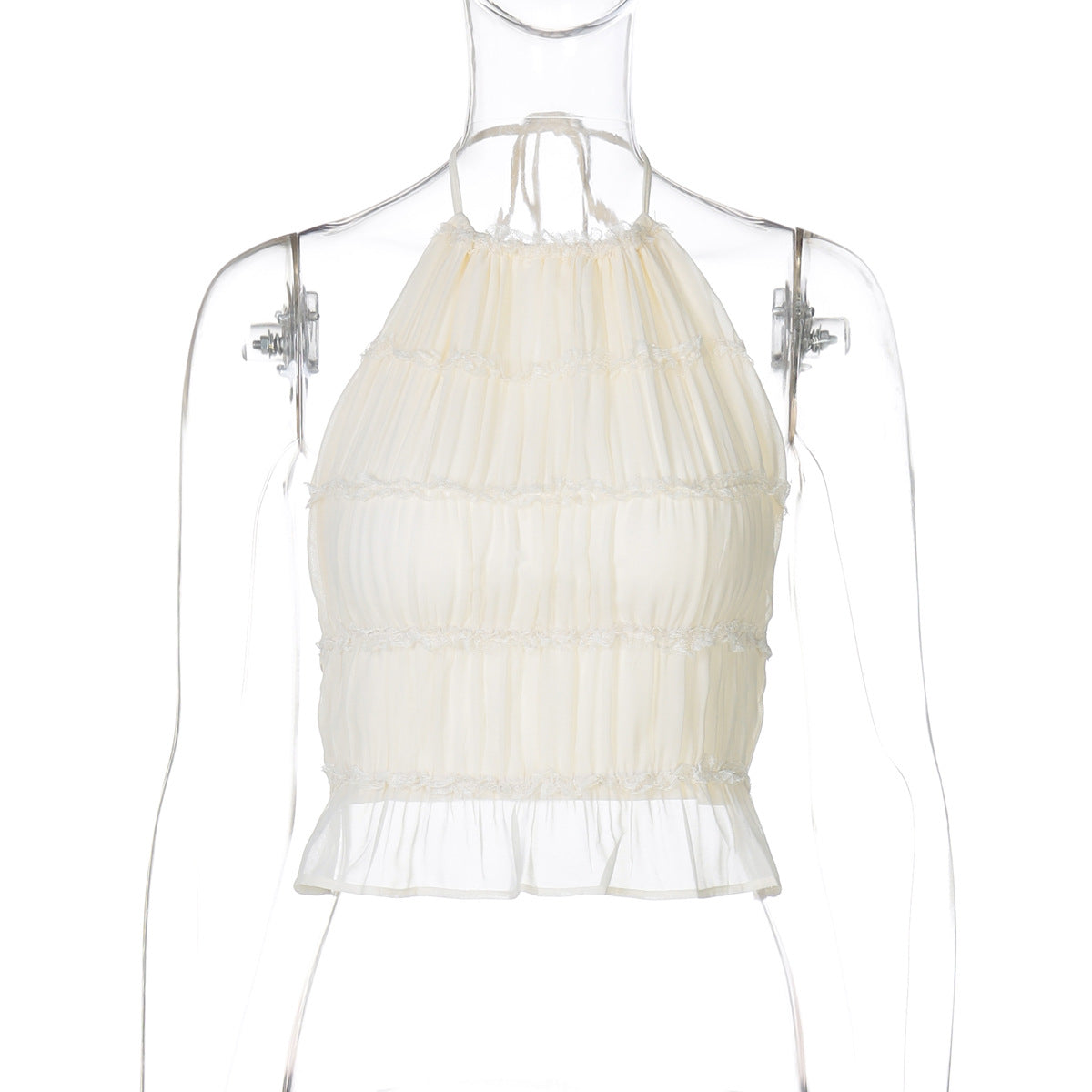 Backless Pleated Tie Crop Top for Women