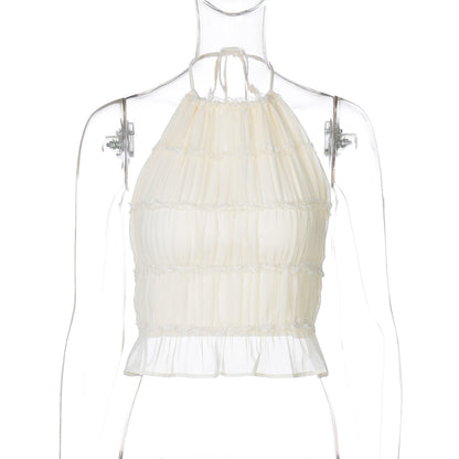 Backless Pleated Tie Crop Top for Women