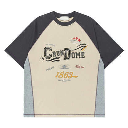 Short Sleeve T-Shirt Unisex Color Block Letter Graffiti Couple