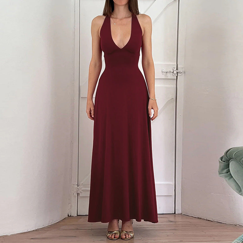 Strappy Backless Halter Waist-Cinching Dress for Women