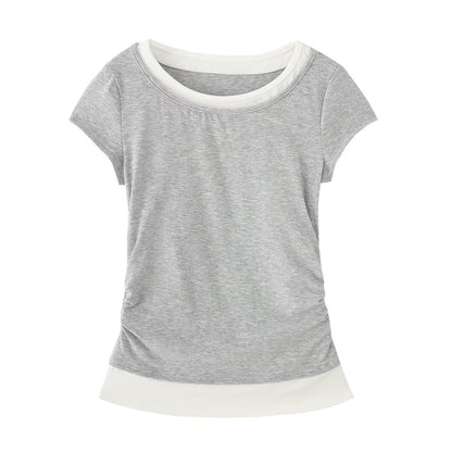 Round neck slim fit short sleeved T-shirt