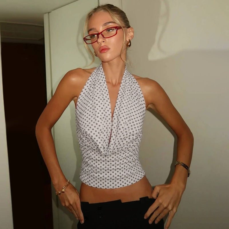 Strap Backless Polka Dot Crop Top for Women