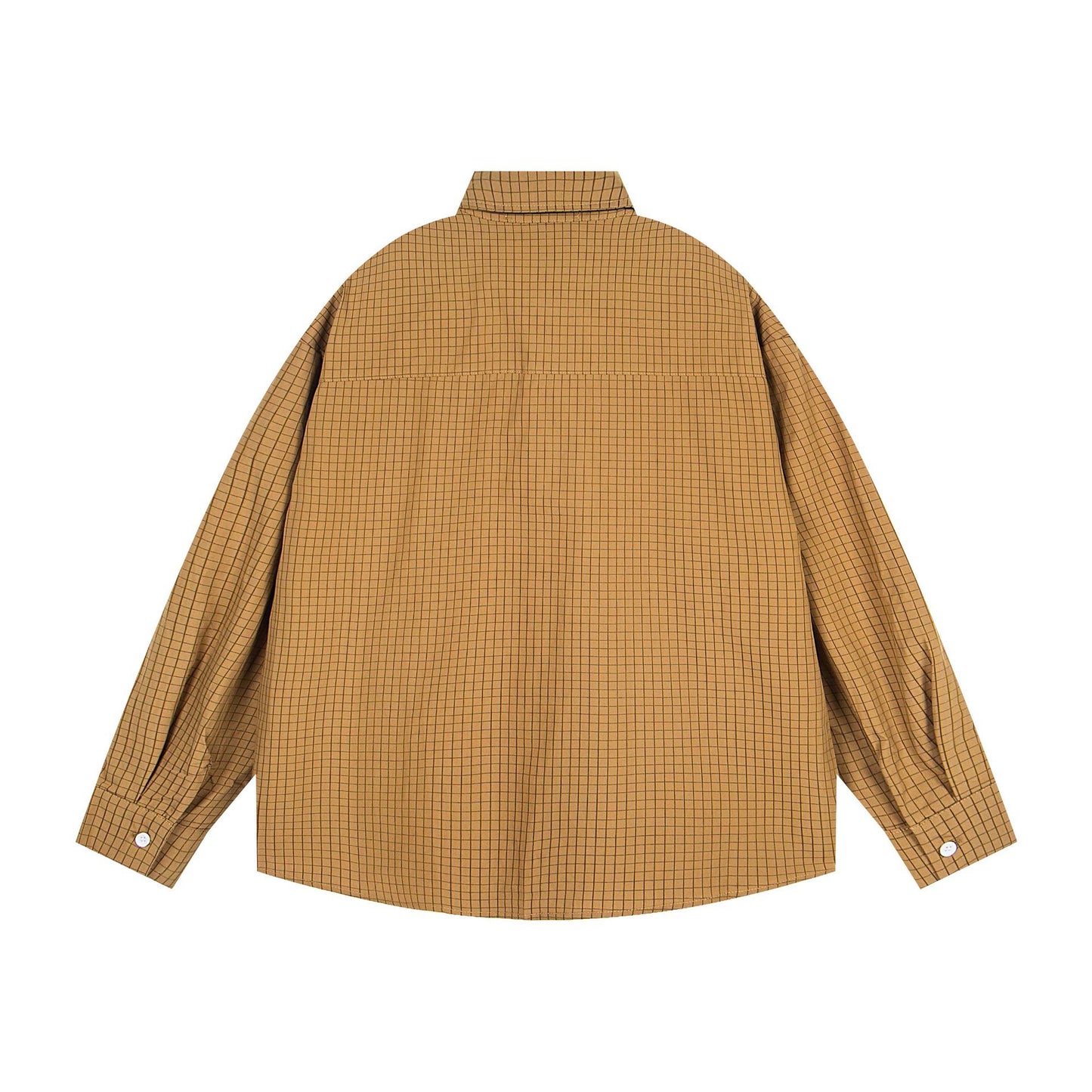 Letter Embroidery Striped Collar Long Sleeve Shirt Men's  College Style Couple Loose Casual Shirt