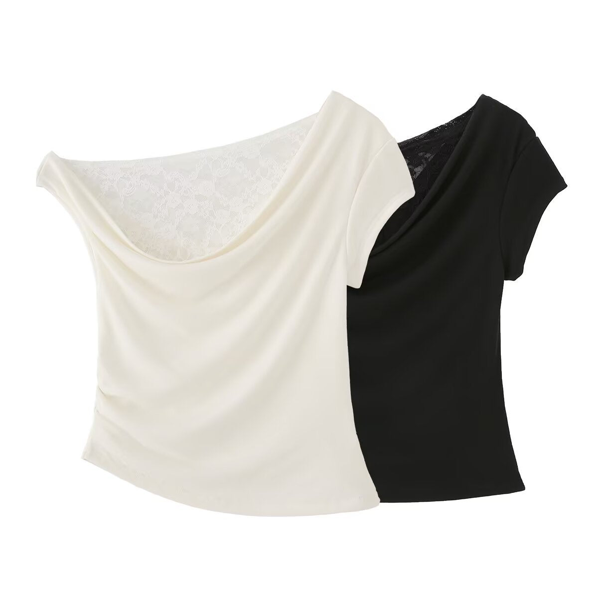 Swinging collar sexy off shoulder irregular T-shirt
