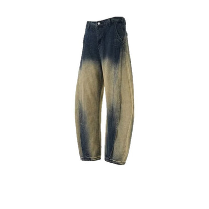 Gradient deconstruction curved knife jeans for men