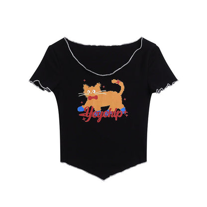 Short Sleeve T-Shirt Women Short Slim Fit Versatile Sweet and Spicy Top
