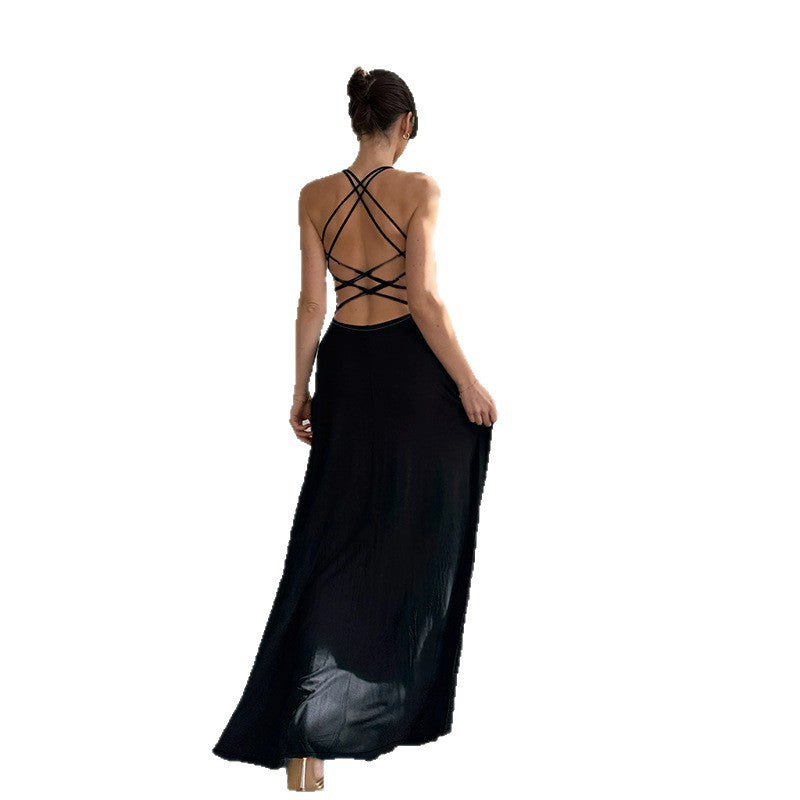 Strappy Backless Halter Waist-Cinching Dress for Women