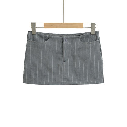 Vertical Striped Low-Waist Ultra-Short Skirt