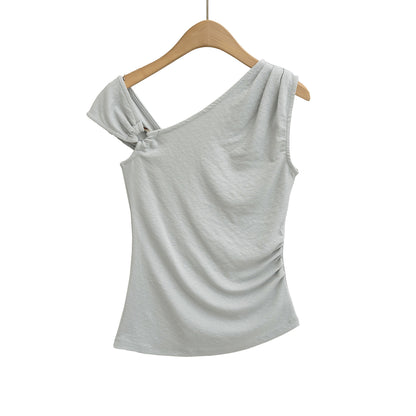 Slim Fit Irregular One-Shoulder Knit Tank Top