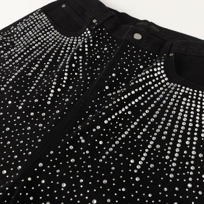 Street Style High-Quality Washed Beaded Loose Denim Long Pants