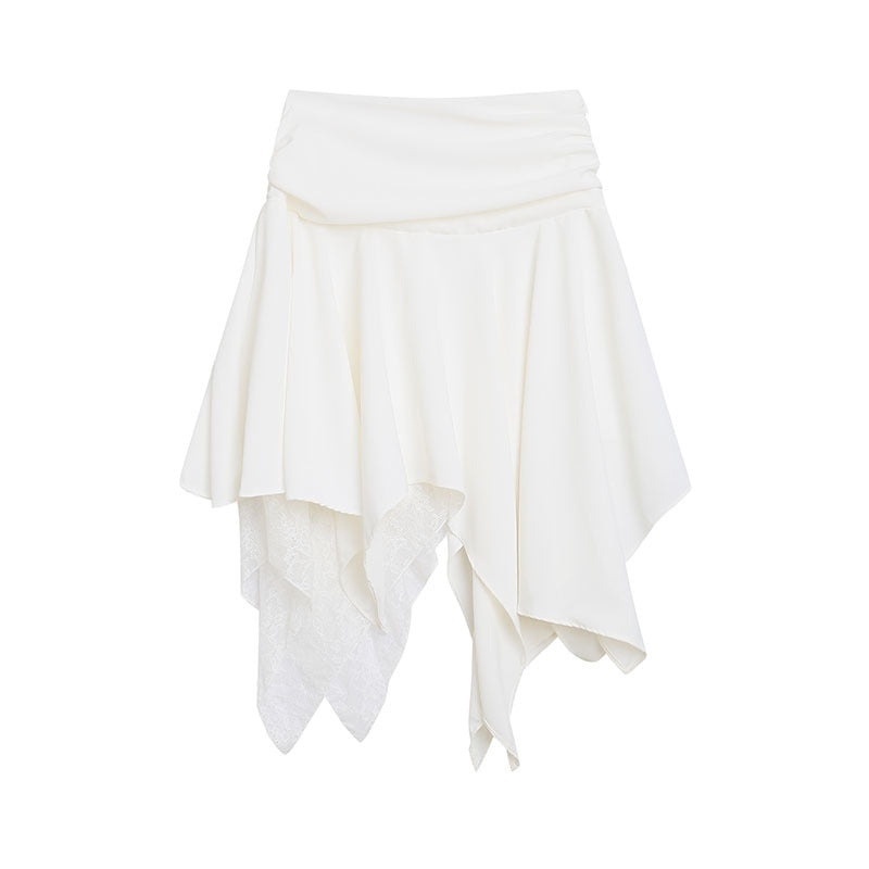 White A-line High Waist Irregular French Lace Slim Skirt