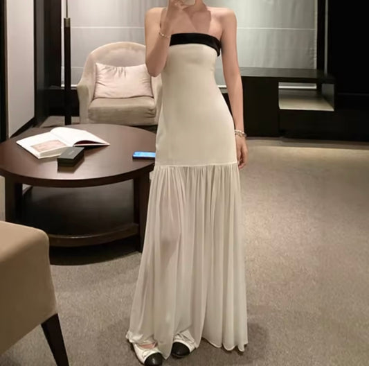 Strapless sleeveless patchwork dress