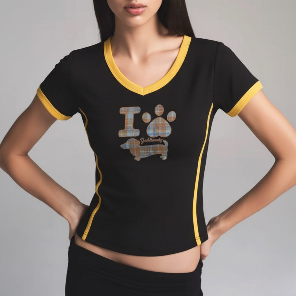 Short Sleeve T-Shirt Spicy Girl Style Fitted Slim Regular Shoulder Tee